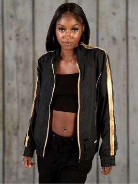Vintage Diadora BLK and Gold Track Jacket Sz L